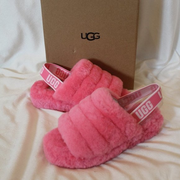NIB UGG WOMEN'S FUZZ YEAH SLIDE SANDAL SLIPPERS PINK - Picture 2 of 7